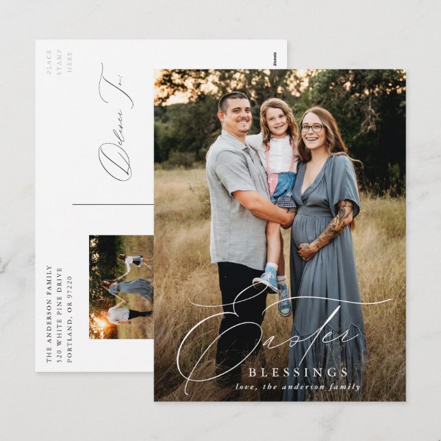 Elegant Easter Blessings 2 Photo Holiday Postcard (Front/Back)