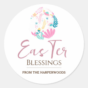 Elegant Easter Blessings Easter Eggs Family Classic Round Sticker