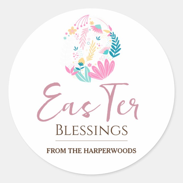 Elegant Easter Blessings Easter Eggs Family Classic Round Sticker (Front)