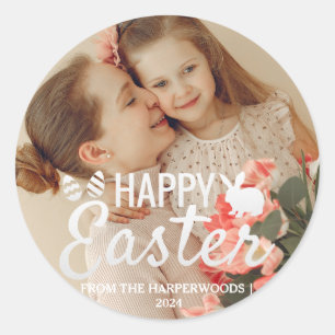 Elegant Easter Blessings Easter Eggs Family photo Classic Round Sticker