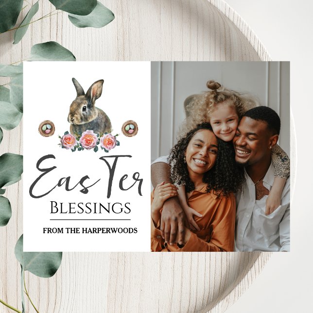 Elegant Easter Blessings Easter Eggs Family photo Holiday Card (Creator Uploaded)