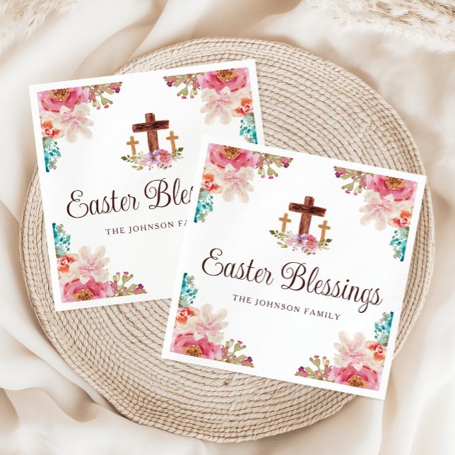 Elegant Easter Blessings Floral Cross  Napkin (Elegant Easter Blessings Floral Cross Napkins)