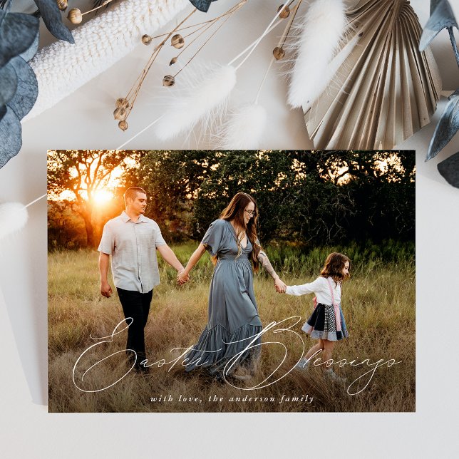 Elegant Easter Blessings Photo Holiday Card (Creator Uploaded)