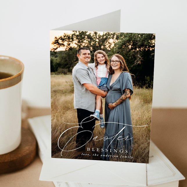 Elegant Easter Blessings Photo Holiday Card (Creator Uploaded)