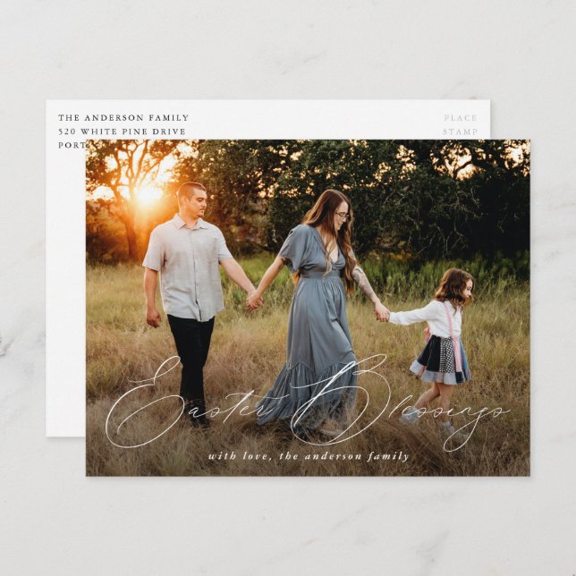 Elegant Easter Blessings Photo Holiday Postcard (Front/Back)