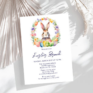 Elegant Easter Brunch Floral Bunny Invitation