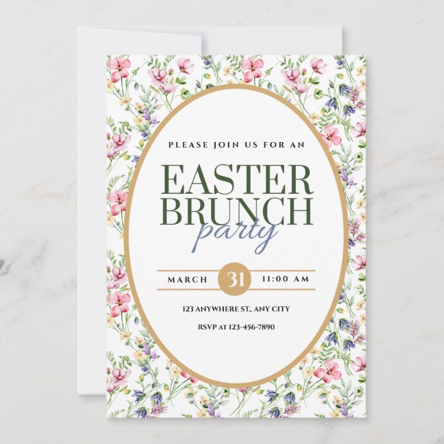 Elegant Easter Brunch Party Floral Announcement (Front)
