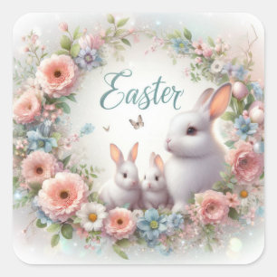 Elegant Easter Bunnies Square Sticker
