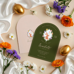 Elegant Easter Bunny Crest Spring Floral Birthday Invitation