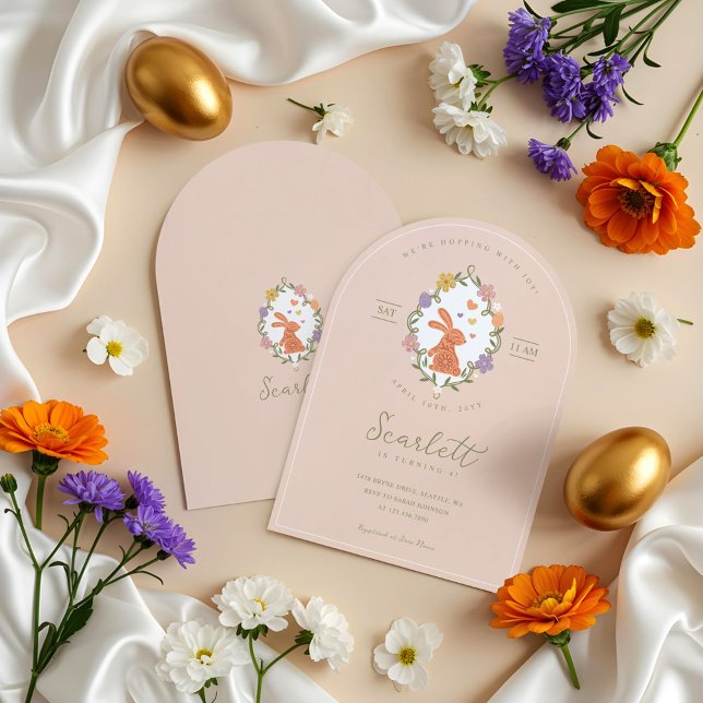 Elegant Easter Bunny Crest Spring Floral Birthday Invitation (Elegant Easter Bunny Crest Spring Floral Birthday Invitation)