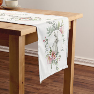 Elegant Easter Bunny Floral Short Table Runner