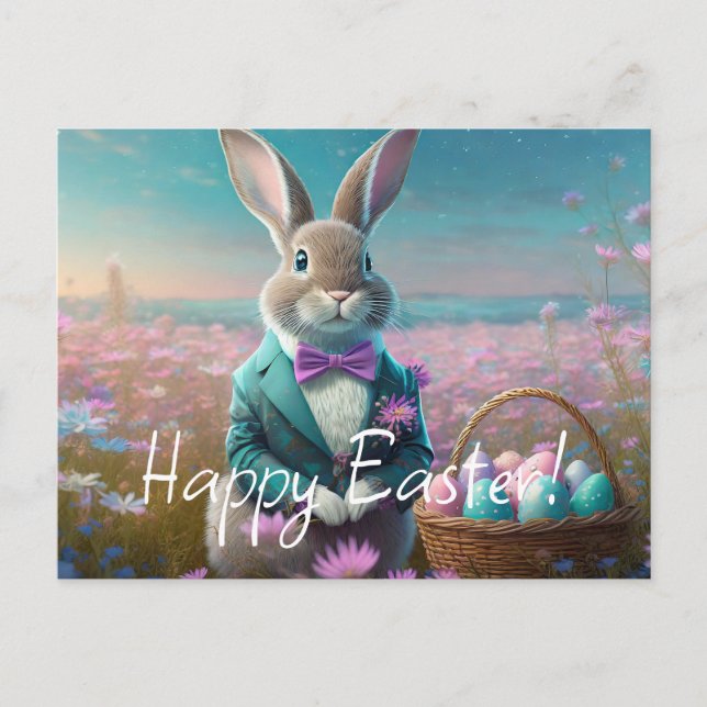 Elegant Easter bunny with a bow tie Holiday Postcard (Front)