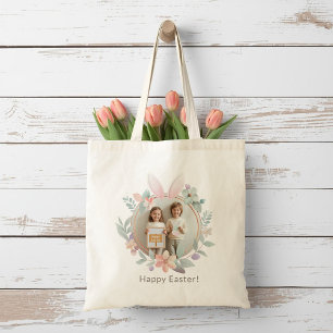 Elegant Easter Bunny Wreath Photo Tote Bag