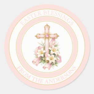 Elegant Easter Cross & Lilies Design Classic Round Sticker