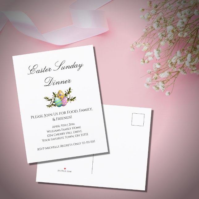 Elegant Easter Decorated Eggs Holiday Dinner Invitation Postcard (Creator Uploaded)