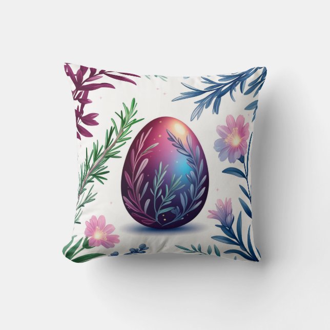 Elegant Easter Egg Botanical Art Cushion (Front)
