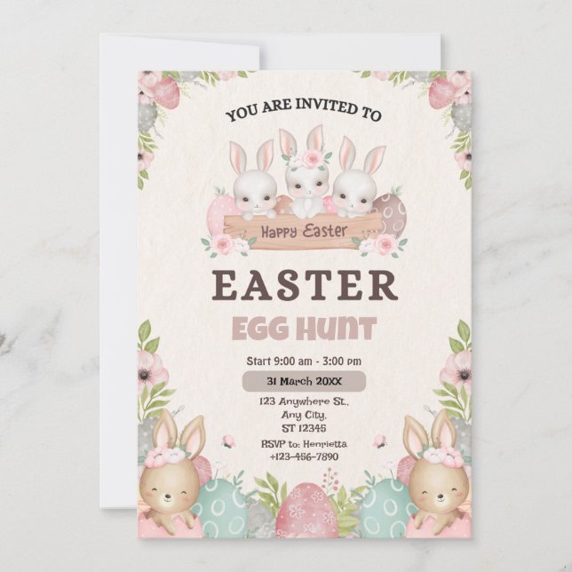 Elegant Easter Egg Hunt: A Watercolor Invitation  (Front)