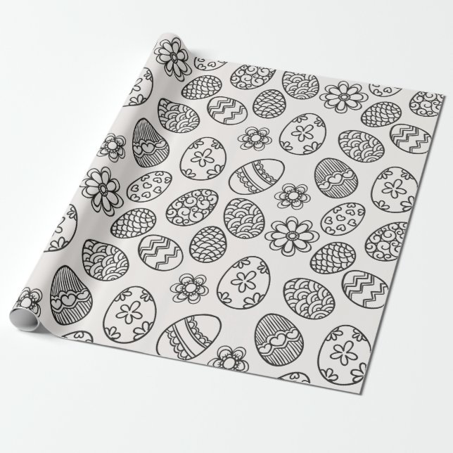 Elegant Easter Eggs Floral Pattern Wrapping Paper (Unrolled)