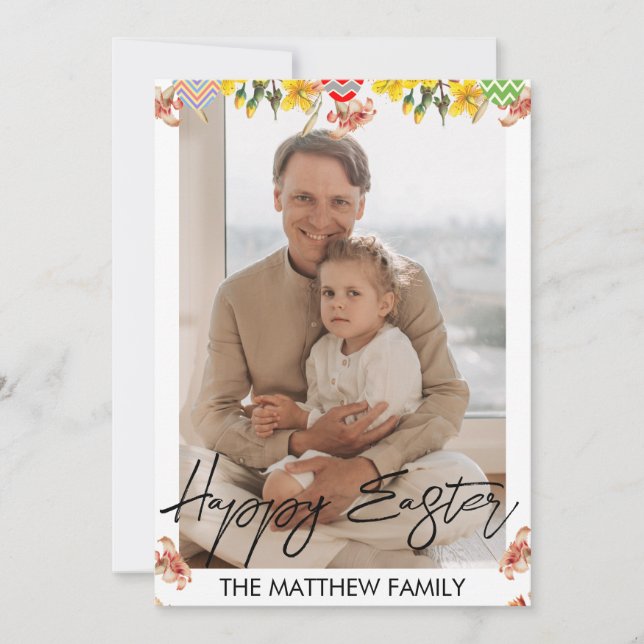 elegant Easter, father family Calligraphy photo Holiday Card (Front)