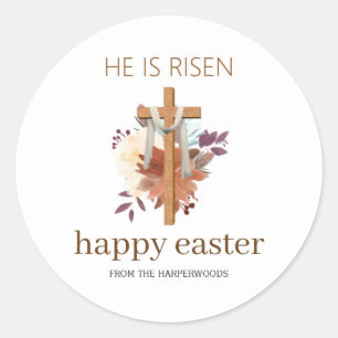 Elegant Easter Floral Calligraphy Christian Cross Classic Round Sticker