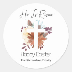 Elegant Easter Floral Calligraphy Christian Cross Classic Round Sticker