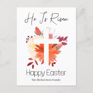  Elegant Easter Floral Calligraphy Christian Cross Holiday Postcard