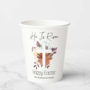 Elegant Easter Floral Calligraphy Christian Cross Paper Cups