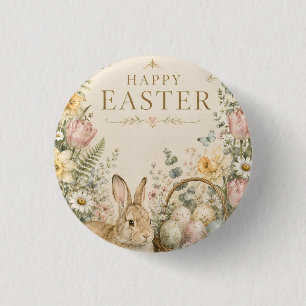 Elegant Easter Greeting,Blue White Porcelain style 3 Cm Round Badge