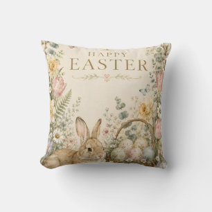 Elegant Easter Greeting,Blue White Porcelain style Cushion