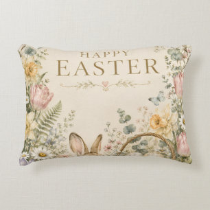Elegant Easter Greeting,Blue White Porcelain style Decorative Cushion