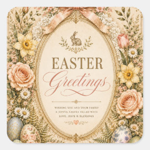 Elegant Easter Greeting ,Vintage Botanical style Square Sticker