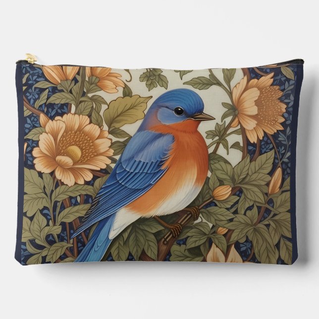 Elegant Eastern Bluebird William Morris Inspired Accessory Pouch (Front)
