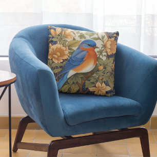 Elegant Eastern Bluebird William Morris Inspired Cushion