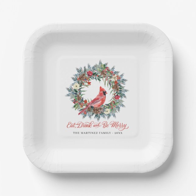 Elegant Eat Drink and be Merry Christmas Party Paper Plate (Front)
