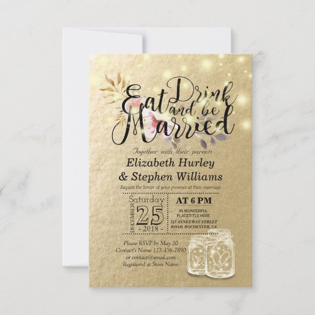 Elegant EAT Drink & Be Married Wedding Invitations (Front)