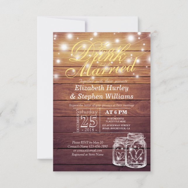 Elegant EAT Drink & Be Married Wedding Invitations (Front)