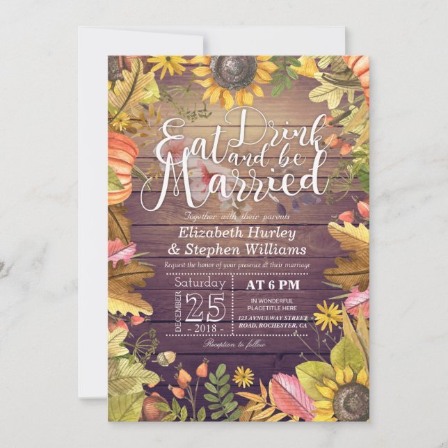 Elegant EAT Drink & Be Married Wedding Invitations (Front)