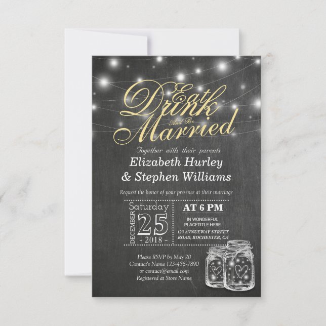 Elegant EAT Drink & Be Married Wedding Invitations (Front)