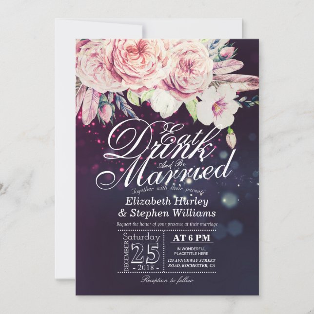 Elegant EAT Drink & Be Married Wedding Invitations (Front)