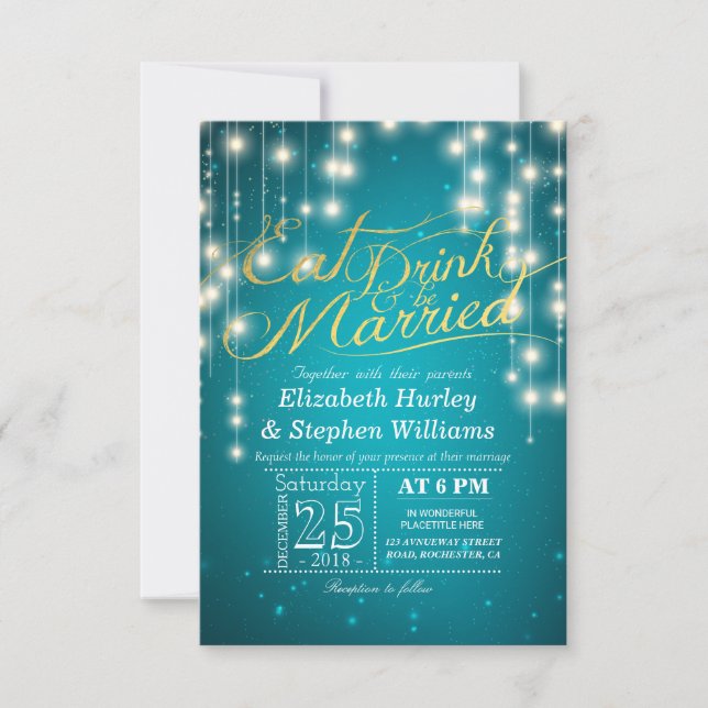 Elegant EAT Drink & Be Married Wedding Invitations (Front)