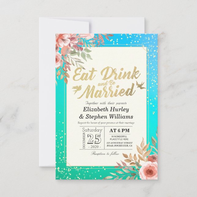 Elegant EAT Drink & Be Married Wedding Invitations (Front)