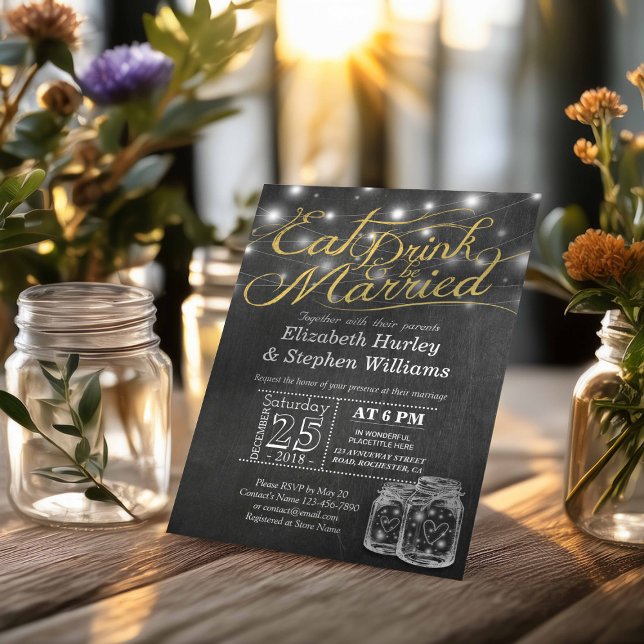 Elegant EAT Drink & Be Married Wedding Invitations (Creator Uploaded)