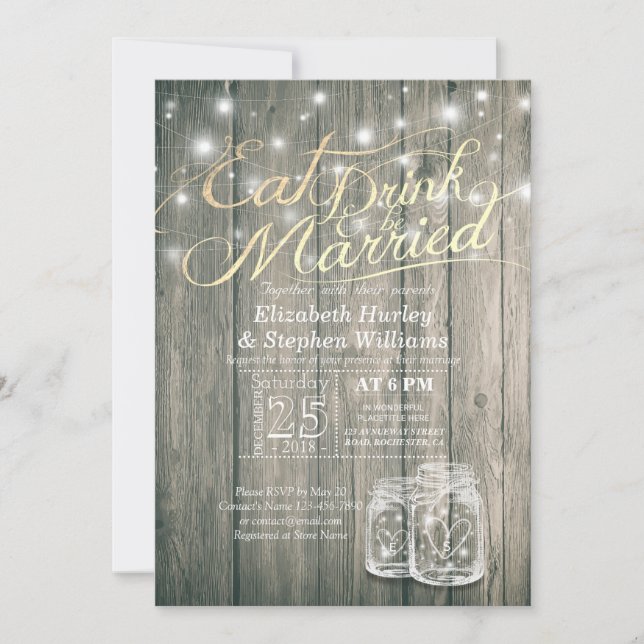 Elegant EAT Drink & Be Married Wedding Invitations (Front)