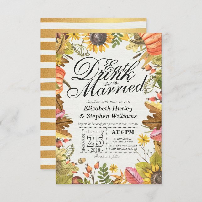 Elegant EAT Drink & Be Married Wedding Invitations (Front/Back)