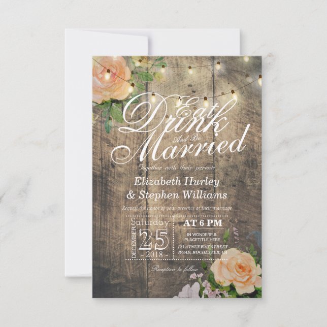 Elegant EAT Drink & Be Married Wedding Invitations (Front)