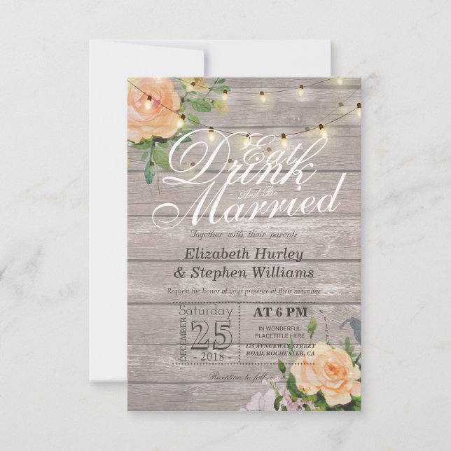 Elegant EAT Drink & Be Married Wedding Invitations (Front)
