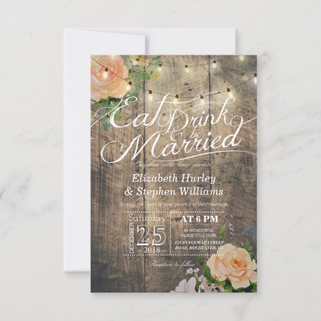 Elegant EAT Drink & Be Married Wedding Invitations (Front)