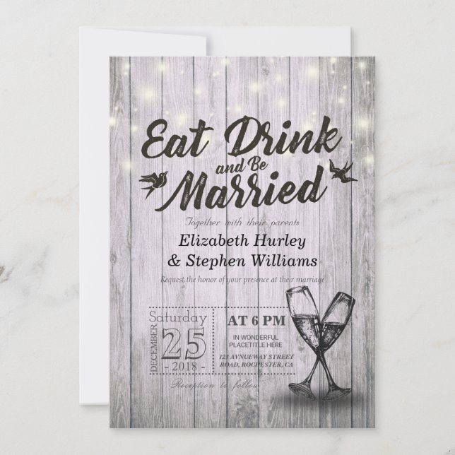 Elegant EAT Drink & Be Married Wedding Invitations (Front)