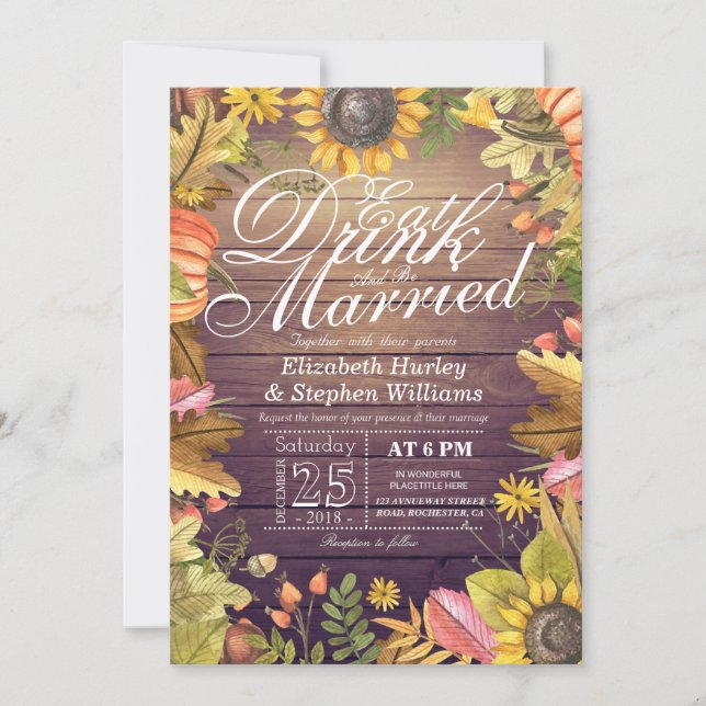 Elegant EAT Drink & Be Married Wedding Invitations (Front)