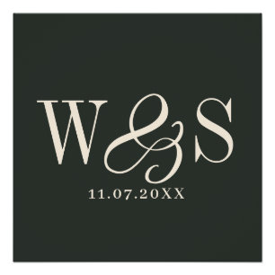 Elegant ebony couple initials wedding poster